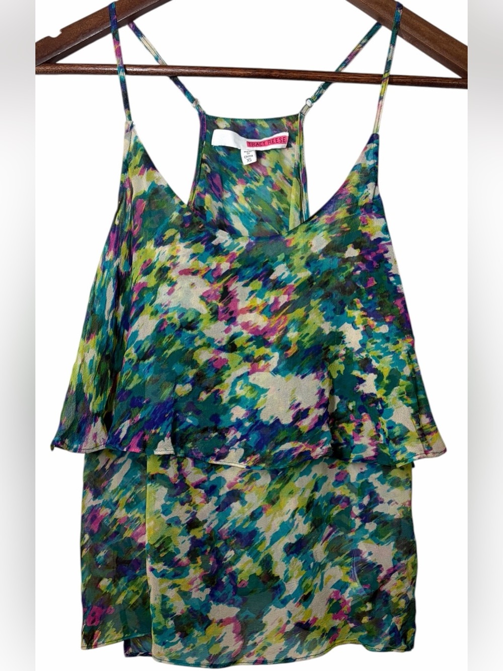 Tracy Reese Flyaway SILK Tank Top Dappled Oasis Size XS Abstract Maximalist Luxe